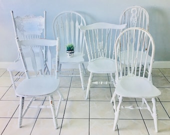 YOU CHOOSE the paint color! set of 8(eight ) mixed matched set Wood Dining Chairs farm chairs rustic provincial shabby chic farmhouse