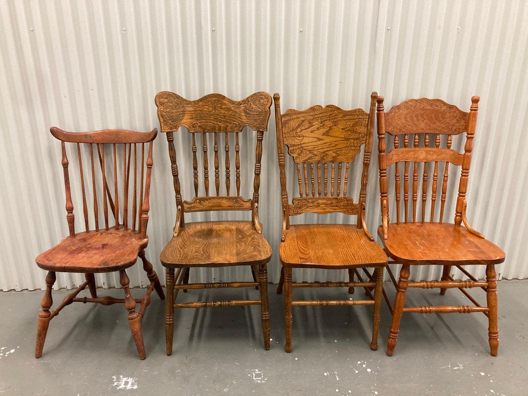 Vintage Wood Rustic Dining Chairs Set 4 Unpainted Mis Match Wood Chairs ...