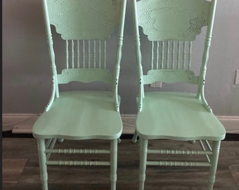 Farmhouse chairs dining chairs hand painted chairs custom color  pressback chairs  kitchen chairs two  chairs farmhouse decor green chairs