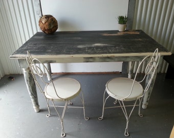 Vintage shabby chic black and white country  dining table farm table  table display table  distressed piece