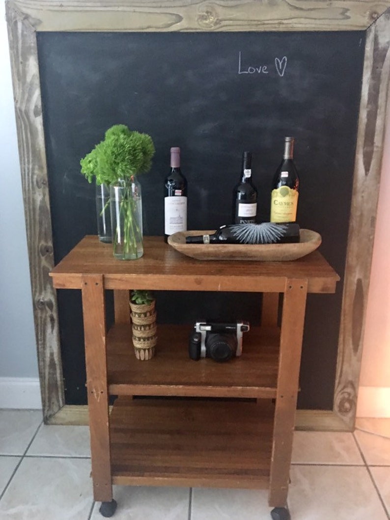 Vintage Wood Reclaimed Serving Cart With Wheels Kitchen Image 0