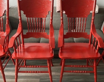 Farmhouse chairs dining chairs hand painted chairs custom color antique red pressback  chairs kitchen chairs two  chairs farmhouse decor