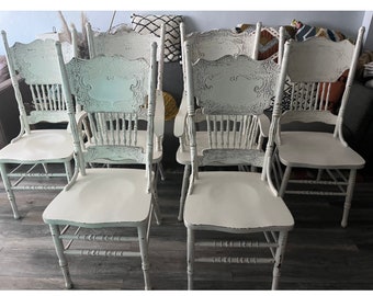 Painted chairs,dining chairs,kitchen chairs,farmhouse chairs,wood chairs, refinished chairs,six chairs,white chairs pressback chairs