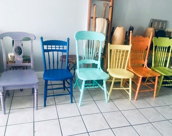 Painted chairs,dining chairs,kitchen chairs,farmhouse chairs,wood chairs, refinished chairs,eight chairs,mis match chairs, mis match colors
