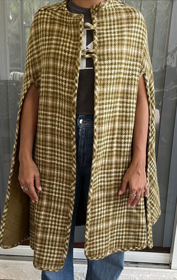 Vintage capelet wool plaid wool poncho wool cape p