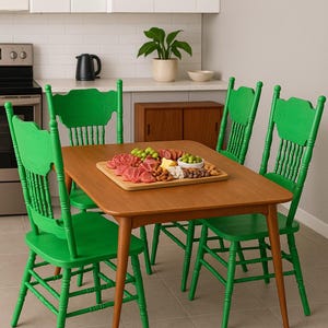 Bright Green Farmhouse Dining Chairs – Set of 4 Painted Vintage Spindle Back Chairs