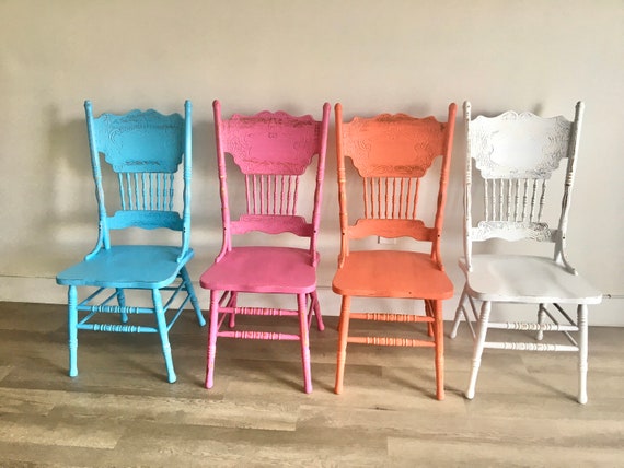 Vintage Shabby Chic Rush Chairs Set of Colors Available