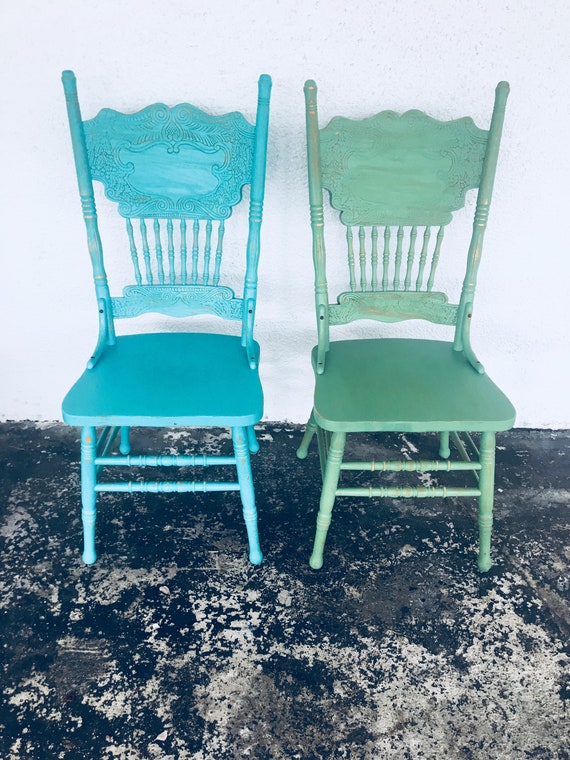 Dining Chairs Vintage Chairs Green Chair Blue Farmhouse Chairs Etsy