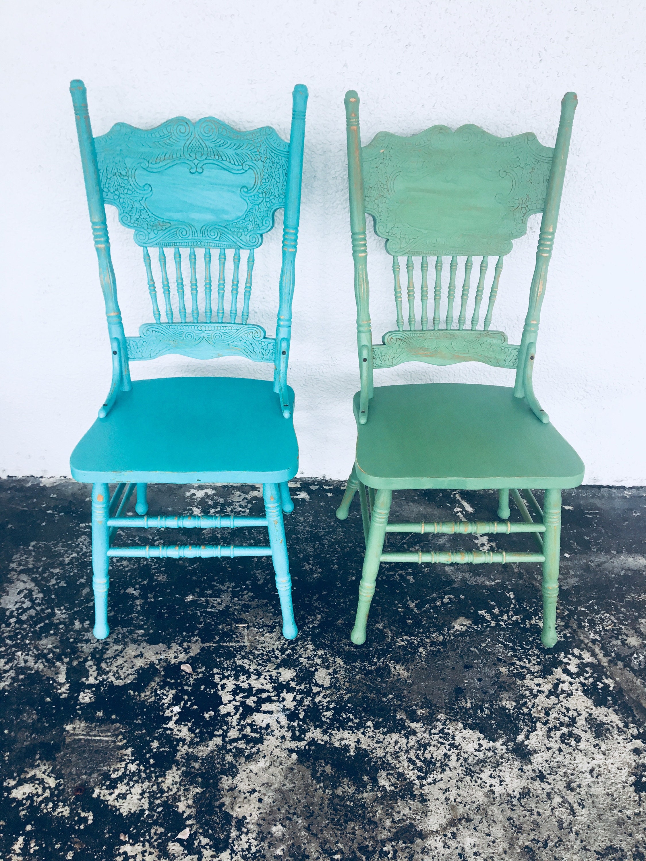 Dining Chairs Vintage Chairs Green Chair Blue Farmhouse Chairs