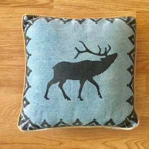 Vintage deer small denim pillow