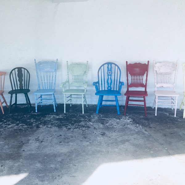 Painted chairs,dining chairs,kitchen chairs,farmhouse chairs,wood chairs, refinished chairs,eight chairs,mis match colors