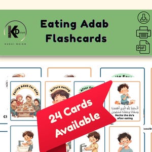 Flashcards de boas maneiras islâmicas para crianças – Cartões de Adab para alimentação para impressão, ensinando etiqueta e bom comportamento