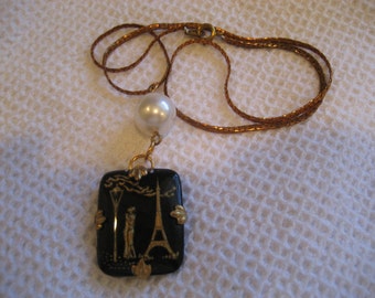 Eiffel Tower vintage glass intaglio pendant neckace