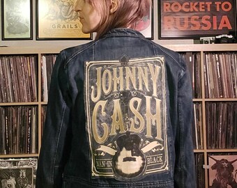 Jacket Dark Denim JOHNNY CASH Small upcycled backpatch