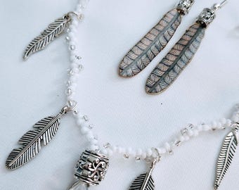 Collar de cuentas de peyote de cuarzo transparente con pendientes a juego