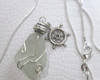 Collar de cristal marino envuelto en plata inspirado en los años 70 - Océano Pacífico Norte