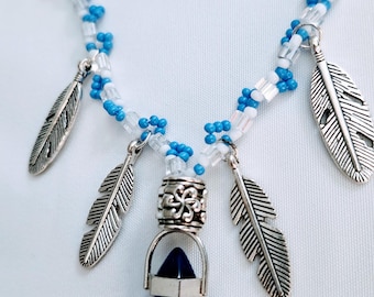 Collar de cuentas de peyote de cuarzo azul con tobillera a juego