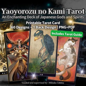 Yokai & Japanese Spirits Tarot Deck | 60 Printable Oracle-Style Cards | Yaoyorozu no Kami Tarot | Digital Art Inspired by Japanese Mythology