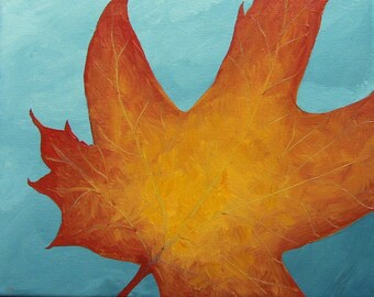 Original Acrylic Painting on 12x12 Square Wrapped Canvas Colorful Maple Leaf