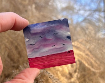 Tiny Original Landscape Painting, Refrigerator Magnet, Watercolor