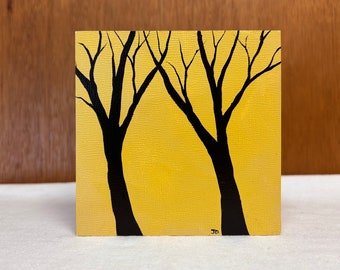 Original Acrylic Tree Silhouette Square Painting, OOAK, Hang on Wall or Prop on Shelf