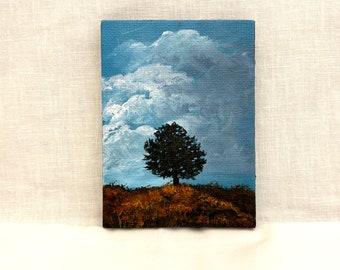 Original Acrylic 3x4 Painting on Small Canvas Easel Included; Hand Painted Landscape, OOAK, Unique Gift; Prop on Shelf, Desk, Dresser