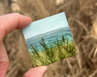 Tiny Original Painting 2 x 2, Refrigerator Magnet, Watercolor; Hand Painted Landscape, Fun Unique Gift, Comes with Gift Bag, OOAK