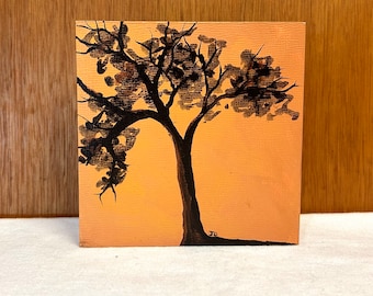 Original Acrylic Tree Silhouette Square Painting, OOAK, Hang on Wall or Prop on Shelf