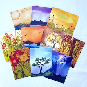 Set of 10 Blank Notecards, 10 Different Designs with Envelopes, Comes Packaged in Gift Box, Colorful Cards, Prints of My Original Art