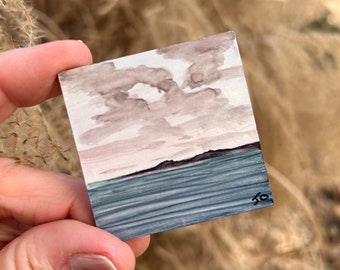 Tiny Original Landscape Painting, Refrigerator Magnet, Watercolor