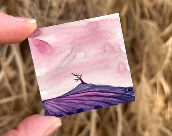 Tiny Original Landscape Painting, Refrigerator Magnet, Watercolor