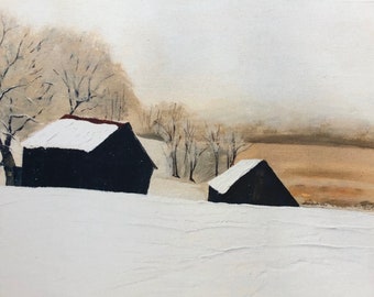 Box of 10 Blank Holiday, Christmas Card, Winter Scene, Reproduction Print of Acrylic Painting