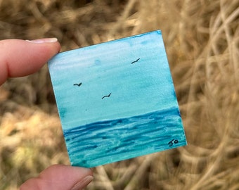 Tiny Original Seascape Painting, Refrigerator Magnet, Watercolor
