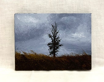 Original Acrylic 3x4 Painting on Small Canvas Easel Included; Hand Painted Landscape, OOAK, Unique Gift; Prop on Shelf, Desk, Dresser