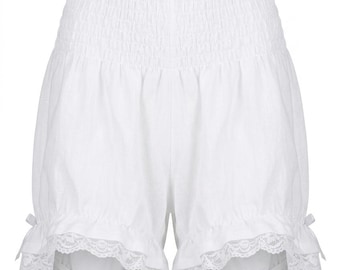 Shorts med hög midja i spets | Vintage Cottagecore loungewear | Shorts med smock och volang i midjan | Mori Girl Cosplay-kostymundershorts