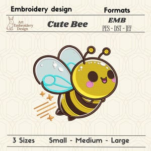 Cute Bee Embroidery Design –  Editable File – DST PES JEF – 3 Sizes – Png illustration