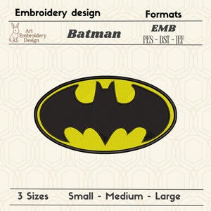 Dark Bat Logo Embroidery Design – Vigilante Superhero Emblem – Editable File – DST PES JEF – 3 Sizes – Png Illustration