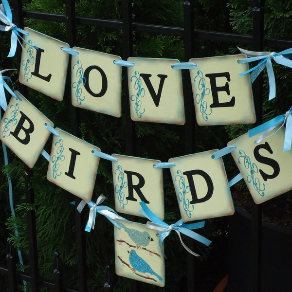 Wedding Banner-Love Birds Banner-Wedding Photo Prop-Bridal Shower-Bird Cage Card Box-Garden Wedding Sign-Wedding Signs-Wedding Love Birds