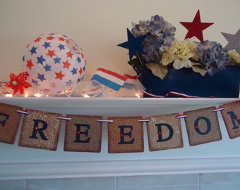 Patriotic Banner- 4th Of July Banner- Rustic 4th of July- Americana Banner-Freedom Banner-4th of July Party-July 4th Decoration