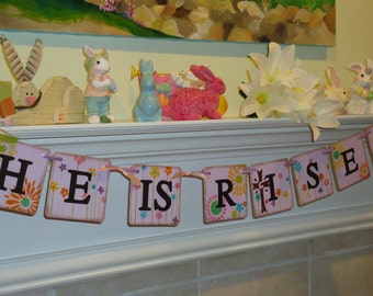 Easter Banner-He Is Risen Banner-Religious Easter-Easter Garland-Easter Decorations-Christian Easter-Happy Easter Banner