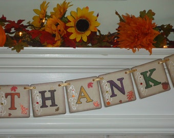 Thanksgiving Banner-Give Thanks Banner-Thanksgiving Garland-Harvest Decor Banner-Fall Harvest Sign-Rustic Thanksgiving-Autumn Harvest Sign