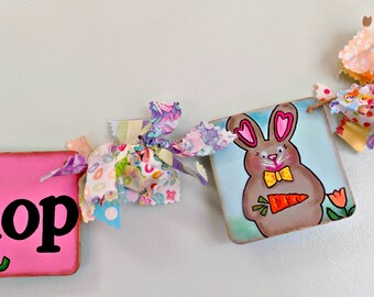 Easter Rag Banner-Easter Bunny Banner-Hip Hop Easter Sign-Easter Photo Prop-Rag Easter Bunny Banner-Easter Decorations-Spring Banner-Easter