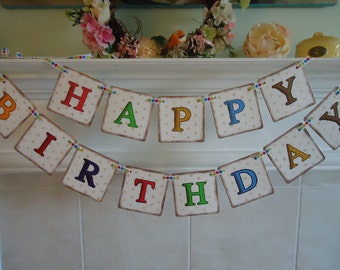 Happy Birthday-Birthday Banner-Birthday Garland-Happy Birthday Sign-Vintage Birthday-1st Birthday-Happy Birthday Decor-Birthday Decorations