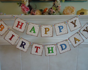 Happy Birthday-Birthday Banner-Birthday Garland-Happy Birthday Sign-Vintage Birthday-1st Birthday-Happy Birthday Decor-Birthday Decorations