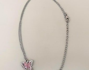 Stainless Steel Pink Butterfly Necklace