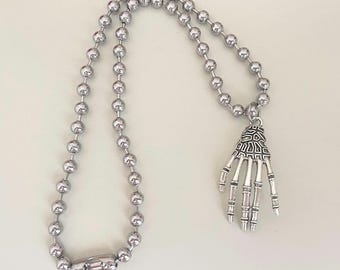 Chunky Stainless Steel Ballchain Skeleton Hand Necklace