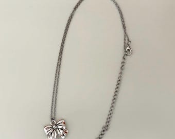 Stainless Steel Silver Bow Necklace