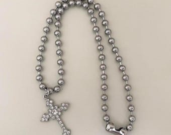 Chunky Stainless Steel Ballchain Cross Necklace