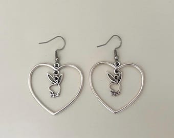 Silver Playboy Heart Earrings