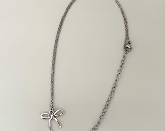 Stainless Steel Silver Bow Necklace